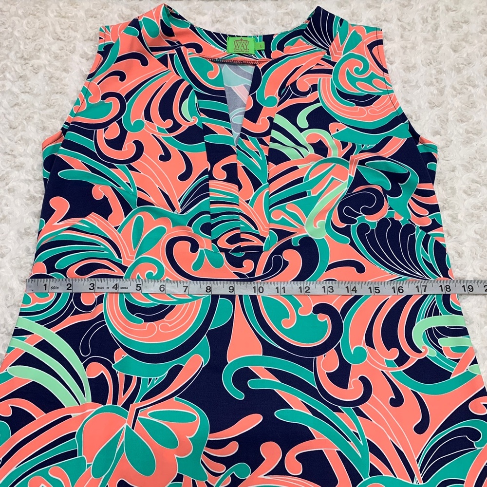 Katherine Way Sleeveless Split Neck Colorful Shift Dress Sz L - Picture 10 of 13